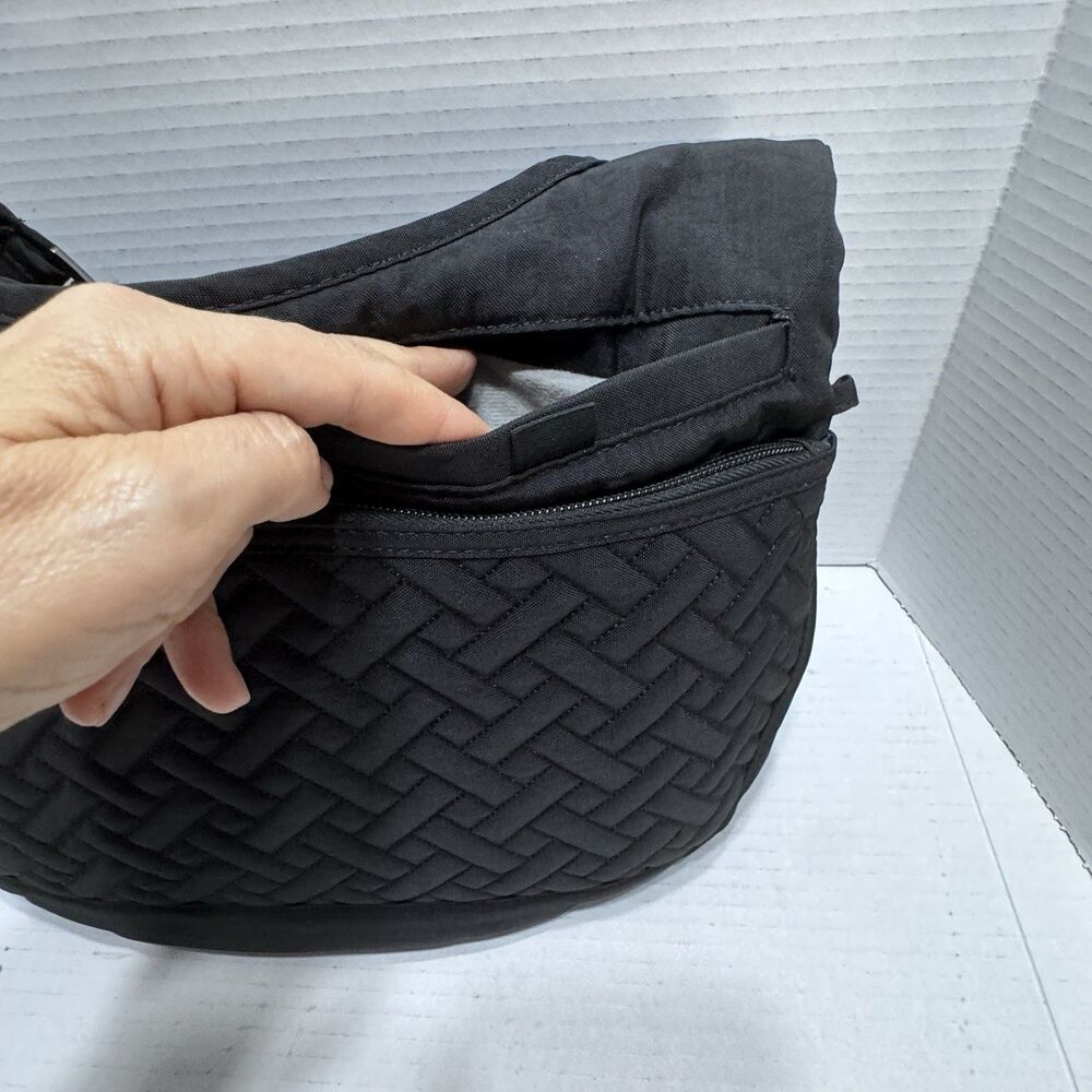 Lug Canopy LOVE Black Nylon Crossbody Hobo Bag Adjustable Strap RFID 8989 Purse - Picture 5 of 10